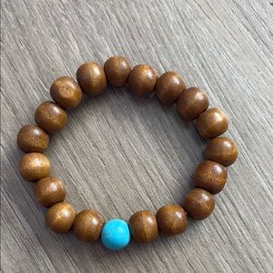 Sandalwood Bead Bracelet with Turquoise Accent